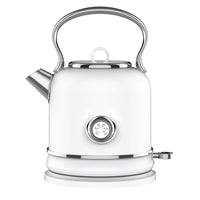 JS Gourmet - Bouilloire électrique Retro Collection 1,7 L en acier inoxydable - Blanche-Capacité 1,7 L