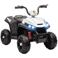 Qaba 12V Battery Powered Quad Kids ATV with Four Wheels Spring Suspension - White-4-wheeler spring suspension and wide seat provide stable seating for young riders 