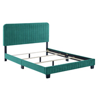 Modway Celine Channel Tufted Performance Velvet Full Bed - Teal-Full Bed
