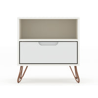 Manhattan Comfort Rockefeller 20.08" Mid-Century Modern 1-Drawer Nightstand - White-Mid-Century Modern Nightstand for Bedroom and Living Room Use