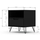 Manhattan Comfort Rockefeller 20.08" Mid-Century Modern 1-Drawer Nightstand - Black-Includes 1 Open Shelf, and 1 Drawer