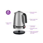 Salton Stainless Steel Digital Kettle - Variable Temperature-Lid snaps tight into place for safe use and removes for easy cleaning 