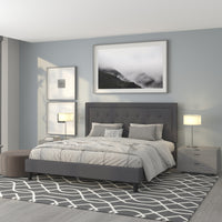 Flash Furniture Roxbury King Size Tufted Upholstered Platform Bed - Dark Grey Fabric-Platform Bed