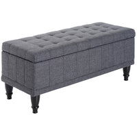 HOMCOM Tufted Linen Storage Ottoman Bench with Soft-Close Lid - Grey-Elegant and chic, this bench enhances any living space 