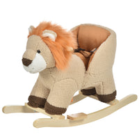 Qaba Baby Rocking Horse Lion with Sound - Brown-Solid wood curved base to rock back and forth gently and smoothly 