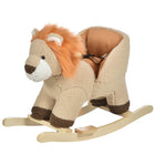 Qaba - Baby rocking horse lion with sound, lion à bascule en peluche - marron-Base incurvée en bois massif pour se balancer d'avant en arrière en douceur et en souplesse 