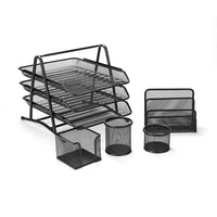 ShoppingAll Metal Mesh Desk Organizer Accessories Assortment 5-Piece Set - Black-WHAT’S INCLUDED: 1x 3-Tier Document Tray, 1x Letter Shelf, 1x Pencil Cup, 1x Doodad Cup, 1x Memo Holder