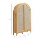 Modway Calista 63" Arched Storage Cabinet With Folding Desk - Oak-Faux Rattan Panel Doors