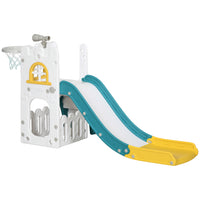 Qaba - Toboggan 5 en 1 pour tout-petits - usage intérieur - jaune-Conception 5-en-1 offrant toboggan, panier, télescope, panier de rangement et grimpeur 
