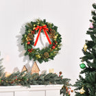 HOMCOM 24" Pre-Lit Artificial Christmas Spruce Wreath with Pinecones and Red Berries - Green-For both indoor or outdoor usage 