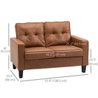 HOMCOM - Canapé double avec coussin rembourré en mousse à ressorts pour bureau à domicile - brun-Le dossier et l'accoudoir large offrent un soutien supplémentaire pour plus de confort 