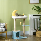 PawHut - Arbre à chat d’intérieur avec perchoir étoile en peluche teddy bleu 41 po-Comprend un jouet suspendu sur l’arbre à chat pour divertir votre chat 