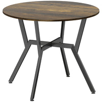 HOMCOM Round Dining Table with Steel Frame for Kitchen - Rustic Brown-Modern style seamlessly blends with most home decorations