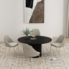 Manhattan Comfort Gracie 24.2" Modern Leatherette Upholstered Dining Chair - Stone and Gold - Set of 4-Frame and Legs Features Choice of Fully Welded Black Steel or Gold Stainless Steel