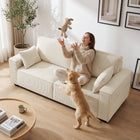 HOMCOM 86" Corduroy 3 Seater Sofa Couch with Spring Cushion - Beige-Material: Corduroy (100% Polyester), Original Foam, Doll Cotton, Metal, Multilayer Board