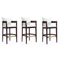 Manhattan Comfort Ritz 22" Mid-Century Modern Faux Leather Upholstered Bar Stool - Ivory and Dark Walnut - 3 Pack-Mid-Century Modern Barstool with Backseat Perfect for Bar and Kitchen Use. Set of 3