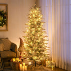 HOMCOM 6' Pre-Lit Snow-Flocked Artificial Christmas Arctic Fir Tree - Green-UL listed clear lights for traditional Christmas lighting 