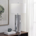 Hudson&Canal - Lampe de table York 75 cm de haut avec abat-jour en tissu - Nickel poli/blanc-Nettoyer avec un chiffon doux et sec, sans produits chimiques agressifs ni produits de nettoyage abrasifs