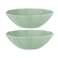 Casa Domani Florence Serving Bowl - 25cm - Sage - 2 Pack-Made of Porcelain featuring a delicate embossed pattern on scalloped profile.