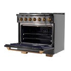Kucht 36" KED Series Pro Style Propane Ready Dual Fuel Range - Gemstone-High-quality gold control knobs