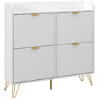 HOMCOM Slim Shoe Storage Cabinet with 4 Flip Drawers & Adjustable Shelves - White-Stores up to 16 pairs of shoes, maximum size CA 10