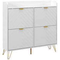 HOMCOM Slim Shoe Storage Cabinet with 4 Flip Drawers & Adjustable Shelves - White-Stores up to 16 pairs of shoes, maximum size CA 10