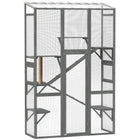 PawHut 99" H Outdoor Catio Enclosure with 6 Jumping Platforms - Grey-Expands outdoor space for cats to explore nature safely 