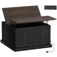 HOMCOM Lift Top Coffee Table with Charging Station and Storage - Black-Lift tabletop lifts to 24.2", creating a comfortable working or dining area