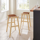 Modway - Saoirse Cuir Tabouret de bar en bois - Brun naturel - Ensemble de 2-Assemblée requise