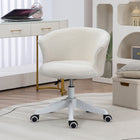 Vinsetto Fluffy Armless Office Chair with Adjustable Height - White-Adjustable seat height to fit your sitting style