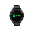 Garmin - Forerunner 265S, lunette et boîtier noirs avec bracelet en silicone noir/jaune ampere-Les fonctions de securite et de suivi, y compris la detection d'incident (lors de certaines activites de plein air) et l'assistance, envoient un message avec votre position en direct aux contacts d'urgence lorsqu'ils sont associes à votre smartphone compatible ; necessite une configuration et que votre smartphone se trouve dans une zone couverte par le reseau où la connectivite des donnees est disponible