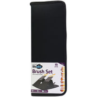 Mont Marte Studio Paint Brush 15-Piece Set - Two Tone Taklon-The zippered easel wallet folds out into a brush desk tidy with individual compartments, making storage and transport simple