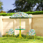 Qaba Kids Picnic Table and Chair Set with 2 Folding Chairs and Removable Umbrella - Green-The two-chair setup naturally encourages sharing and social skills among kids 