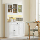HOMCOM 71" H Kitchen Pantry Cabinet with LED Light and Storage Hutch - White-Three 2-tier and a 3-tier cabinets, three open shelves and a spacious countertop for easy access 