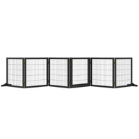 PawHut - Barrière pour animaux en bois autoportante avec 6 panneaux, 2 pieds de soutien - noir-Fabriqué en bois de pin et en acier, il ajoute de la robustesse 