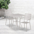 Table de jardin carrée de 28 po en acier gris pâle et 2 chaises au dossier carré, intérieur/extérieur [CO-28SQ-02CHR2-SIL-GG]-Revêtement thermolaqué gris pâle