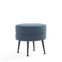 Manhattan Comfort Bailey 18.11" Mid-Century Modern Polyester Blend Upholstered Ottoman - Blue with Black Legs-Mid-Century Modern Ottoman Perfect for Living Room Use