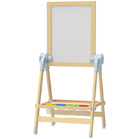 Qaba Double Sided Wood Art Easel with Height Adjustable - Natural-Double-sided design for chalk and whiteboard fun 