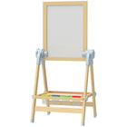 Qaba - Chevalet d’art en bois double face avec hauteur réglable - naturel-Conception double face pour s'amuser avec la craie et le tableau blanc 