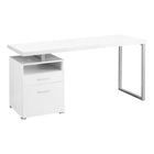 Monarch Specialties 7144 60" Computer Desk - White/Silver Metal-Sleek and stylish 60"l computer desk with a white laminate finish and grey metal frame, perfect for the trendiest home office setups.