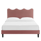 Modway Current Performance Velours Lit Plateforme Queen Avec Pieds en Bois Noir - Vieux Rose-Pieds en bois noir avec capuchons sans marque