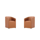 Manhattan Comfort Anna Round 23.23" Modern Faux Leather Upholstered Dining Armchair - Saddle - Set of 2-Modern Dining Armchair for Dining Room and Task Use. Set of 2