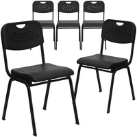 Flash Furniture HERCULES Series Black Plastic Stack Chair with Open Back & Black Frame - 5 Pack-Set of 5 Multipurpose Stack Chairs