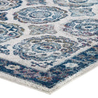 Modway Entourage Odile Distressed Floral Moroccan Trellis Area Rug - 8 ft W x 10 ft L - Ivory/Blue-100% Frise Polypropylene
