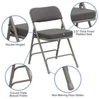Chaise pliante HERCULES à triple entretoise et double charnière incurvée en tissu gris et métal gris-Cadre en acier de calibre 18