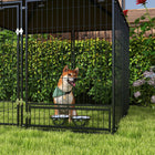 PawHut Outdoor Dog Kennel with Canopy and Rotating Bowls - 4.6' x 4.6' x 5' - Coffee-Materials are all long-lasting 