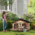 PawHut - Niche pour chien en bois, lit pour animal surélevé avec terrasse, bois naturel-Espace de vie principal spacieux et généreuse véranda 
