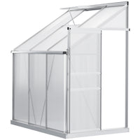 Outsunny 6' x 4' Aluminium Lean-to Greenhouse with Adjustable Roof Vent - Clear- Lean-to-wall greenhouse with spacious design for growing flowers, vegetables, and fruits  
 