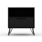 Manhattan Comfort Rockefeller 20.08" Mid-Century Modern 1-Drawer Nightstand 2-Piece Set - Black-11 Lb. Capacity per Shelf and Drawer
