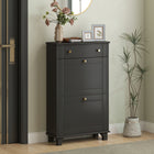 HOMCOM Narrow Shoe Cabinet with 2 Flip Drawers for Storage - Black-Two flip drawers store up to 8 pairs of shoes